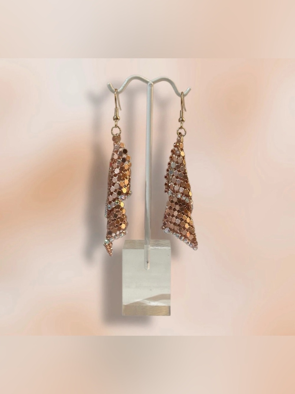 Light Pink Sparkle Mesh Statement
Earrings With Rhinestones - Picture 2 of 5